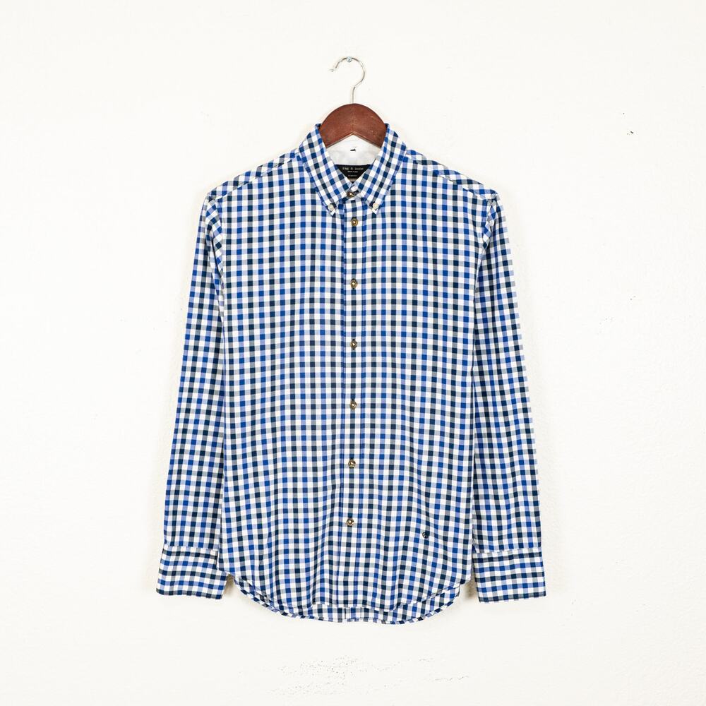 Rag & Bone Men's Slim Fit Button Down Shirt Blue Gingham check Size XS